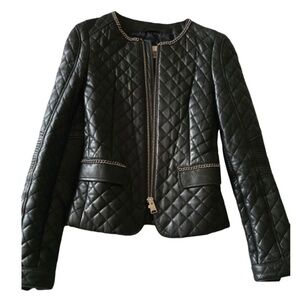 Anine Bing Quilted Leather Jacket with Chain Detail M